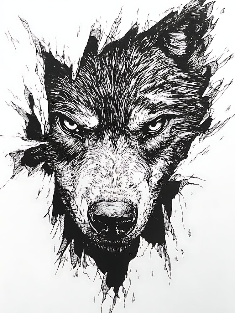 Angry Wolf Watching from Wall Hole 1