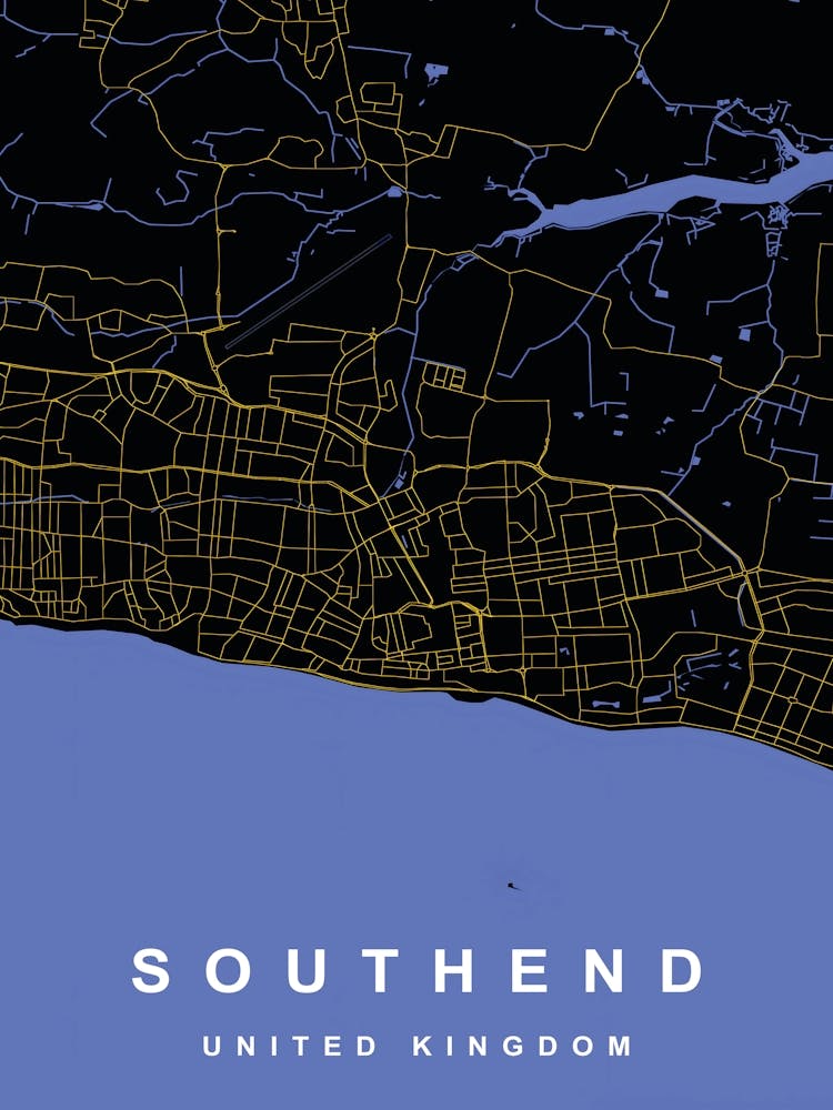 Southend City Map Black and Gold