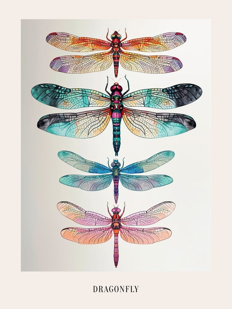 Colourful Insect Illustration Dragonfly 3 Poster