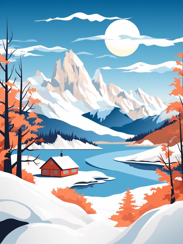 Retro Winter Illustration Patagonia Argentina 2