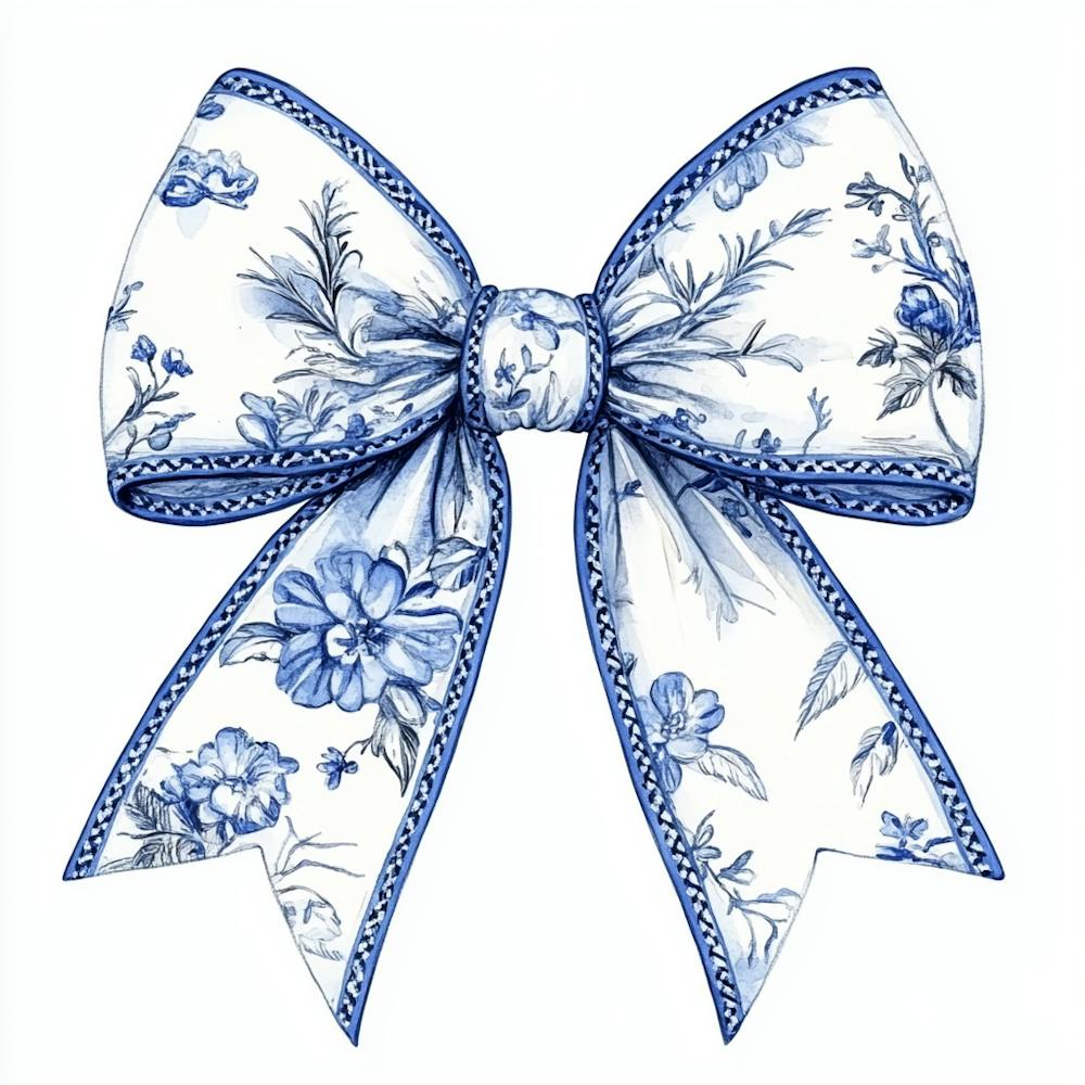 Blue And White Floral Bow
