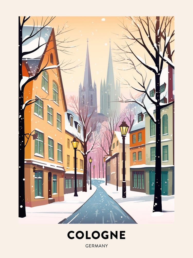 Vintage Winter Travel Poster Cologne Germany 3