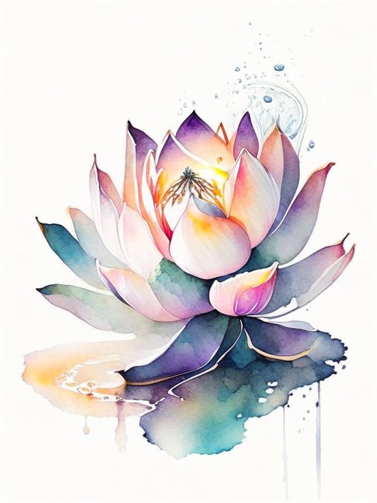 Lotus Flower, Buddhist Symbol Watercolour 1