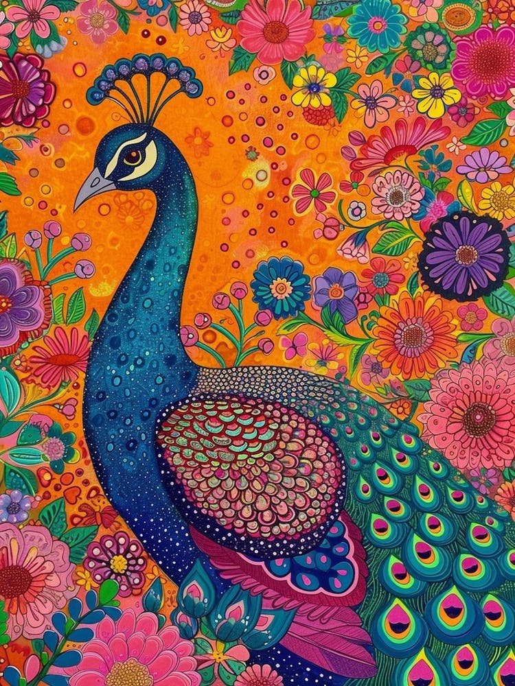 Peacock Maxmalism Floral Portrait 3