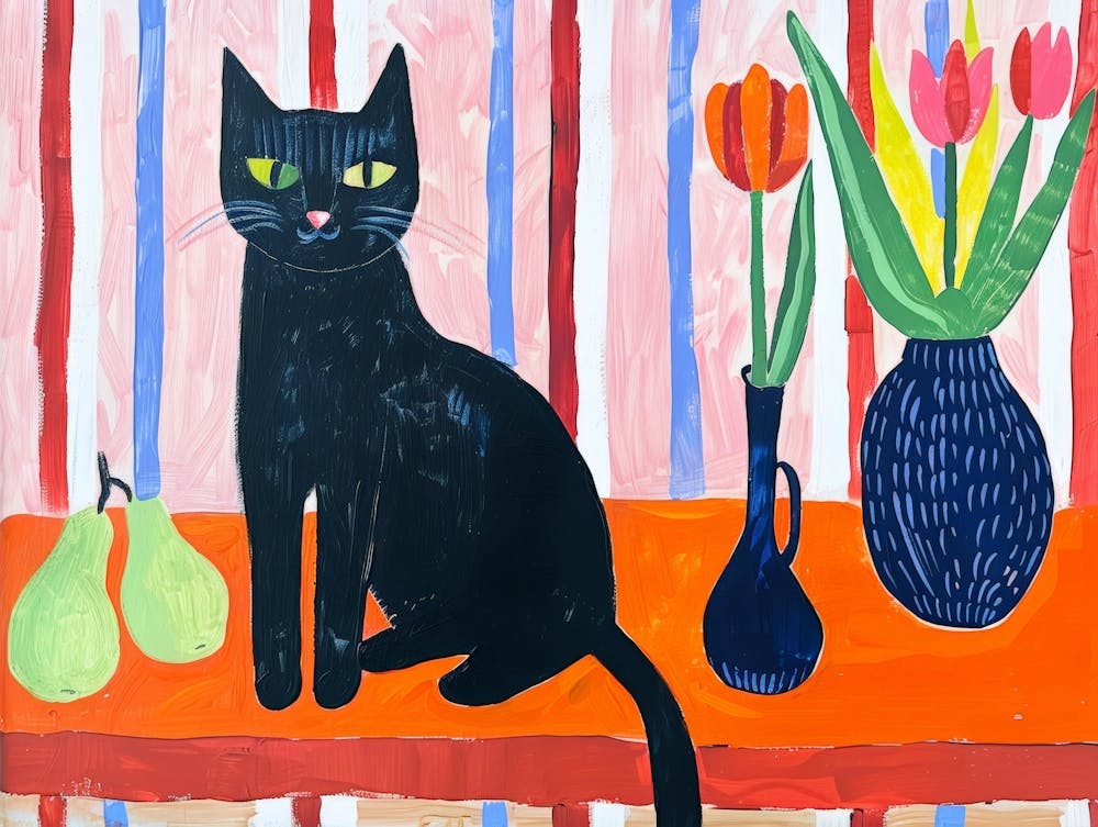 Black Cat With Tulips 7