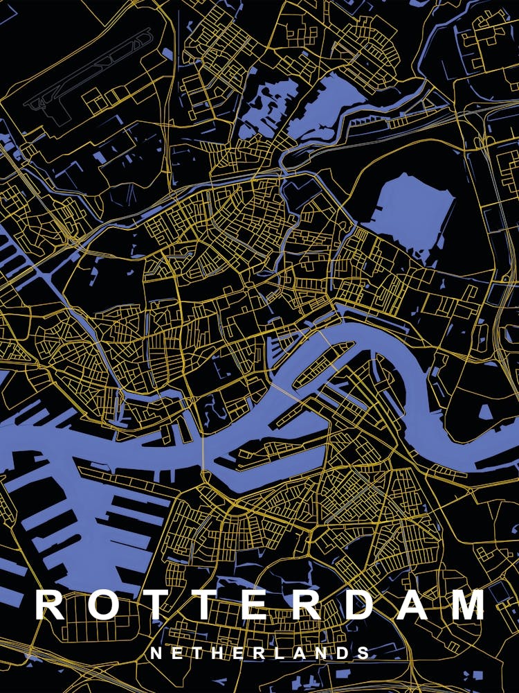 Rotterdam Netherlands City Map Black and Gold
