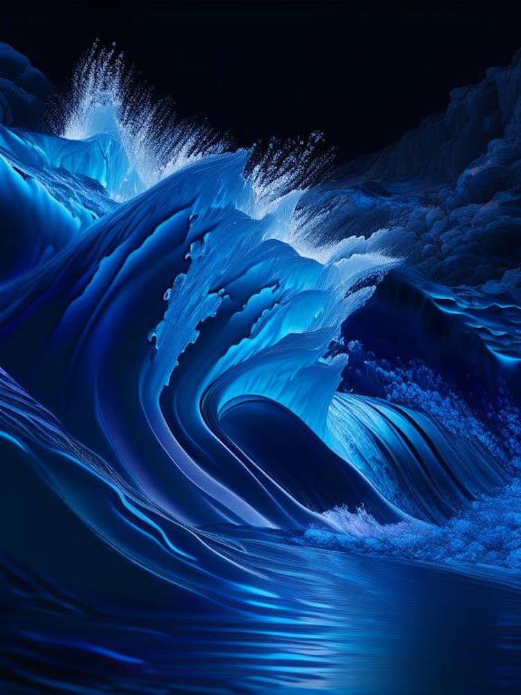Eau Déchaînée Dans La Mer D'un Bleu Profond, Eau, Paysage Aquatique Holographique 1