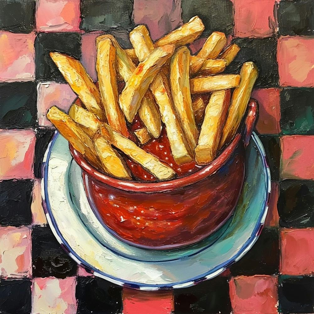 Fries & Ketchup Checkerboard Background 1