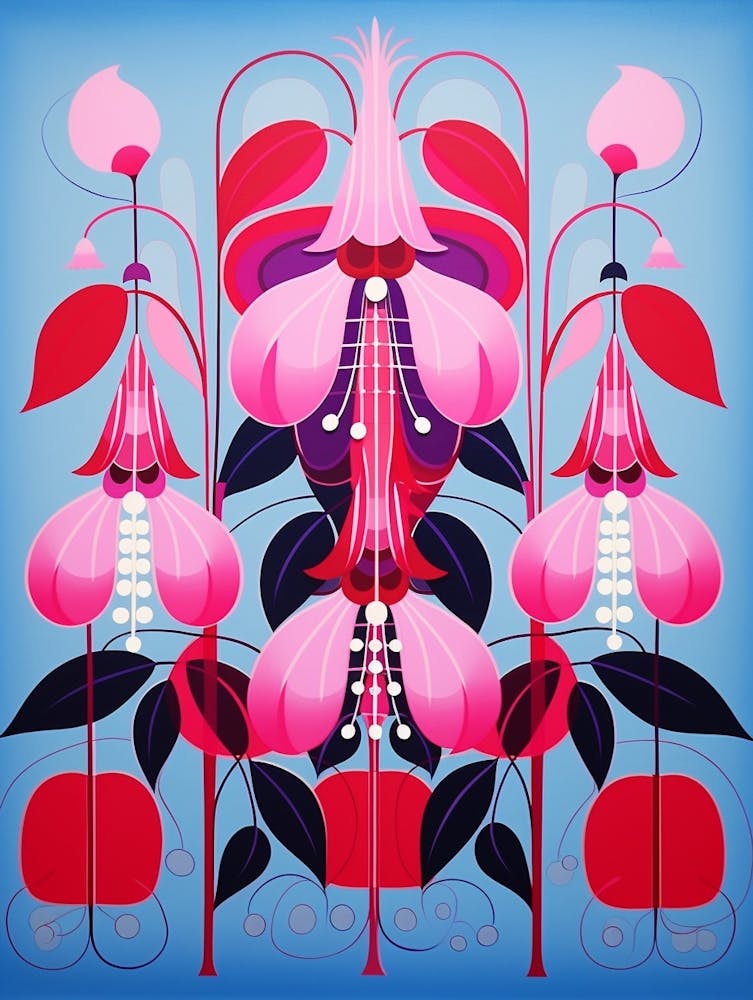 Flower Motif Painting Fuchsia 1