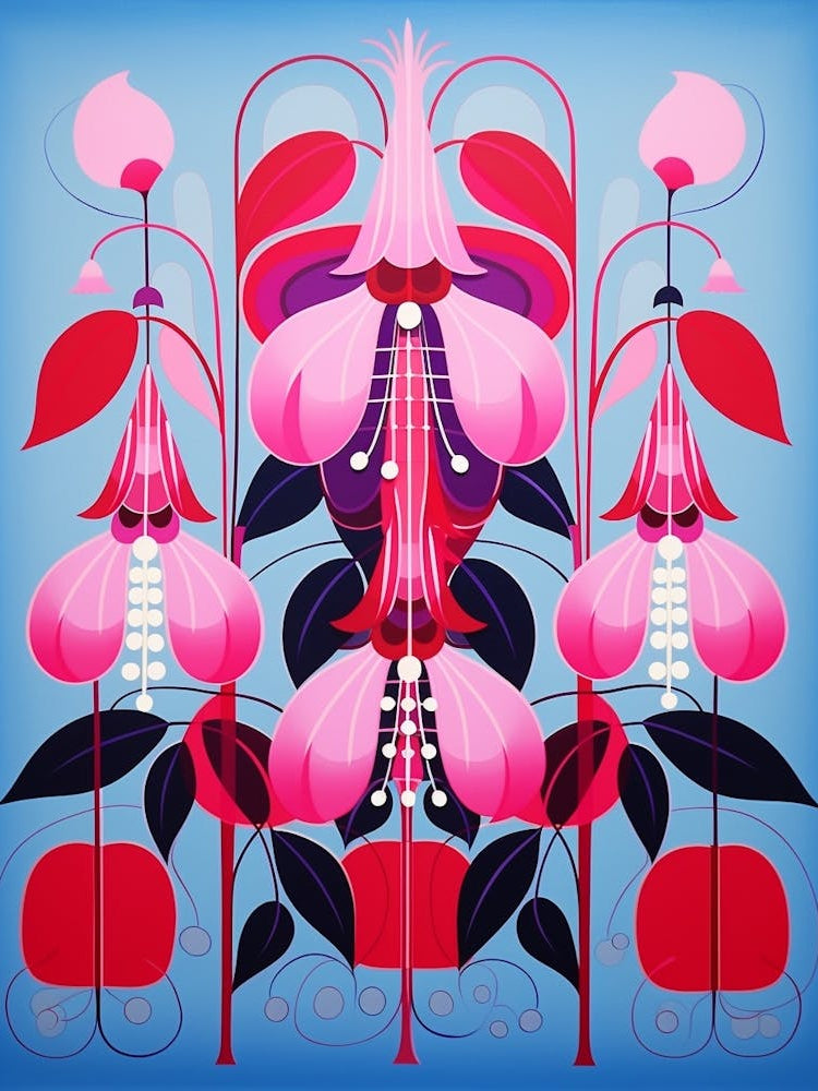 Flower Motif Painting Fuchsia 1