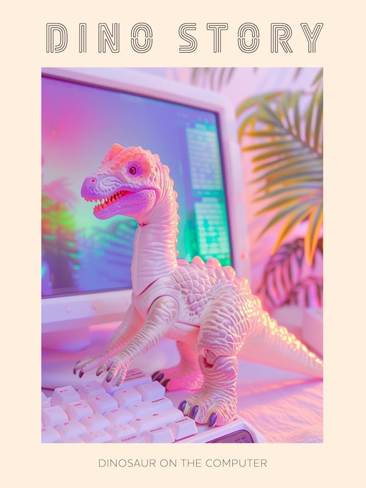 Dinosaure Jouet Pastel Sur L'Ordinateur 2 Affiche