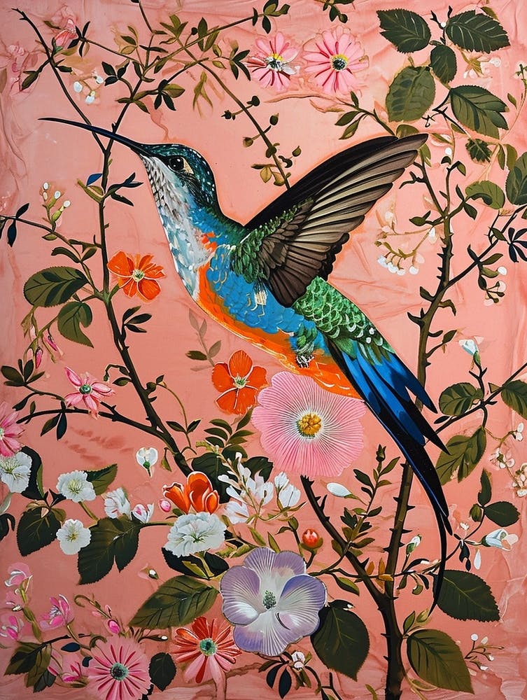 Floral Animal Painting Hummingbird 3