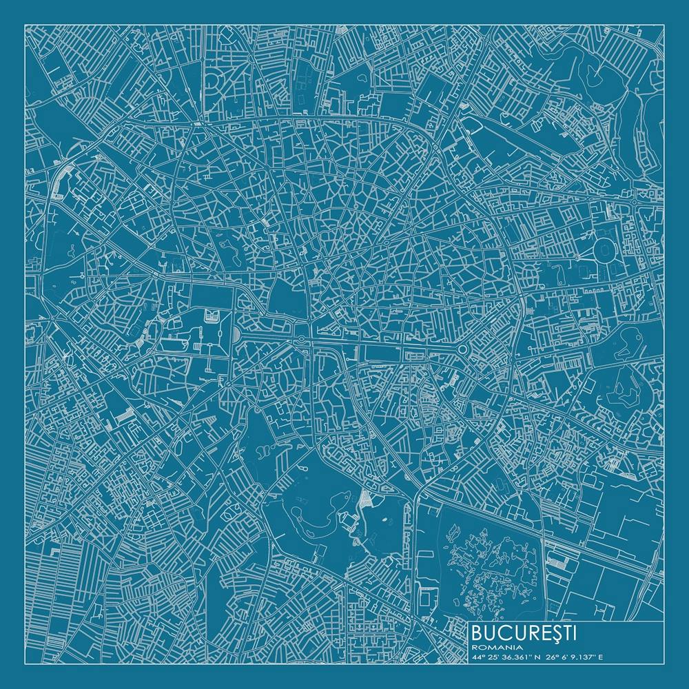 București, Romania, City Map Blueprint Design