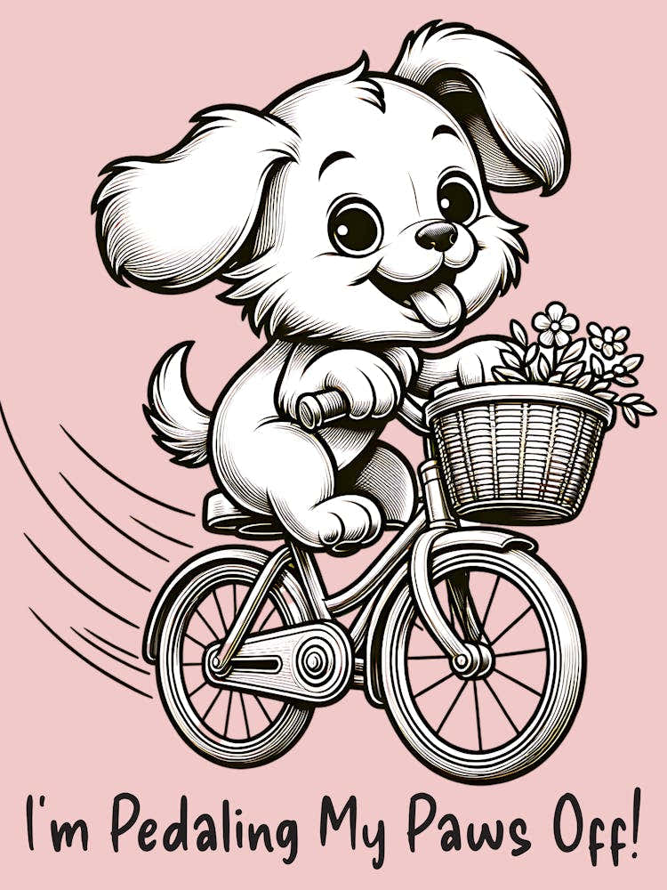 Line Art Puppy Riding A Bicycle Nursery or Kids Room