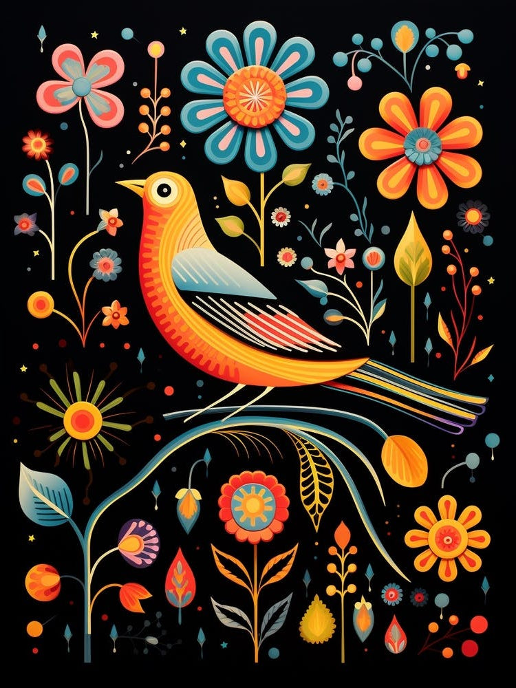 Folk Bird Illustration Cowbird 4