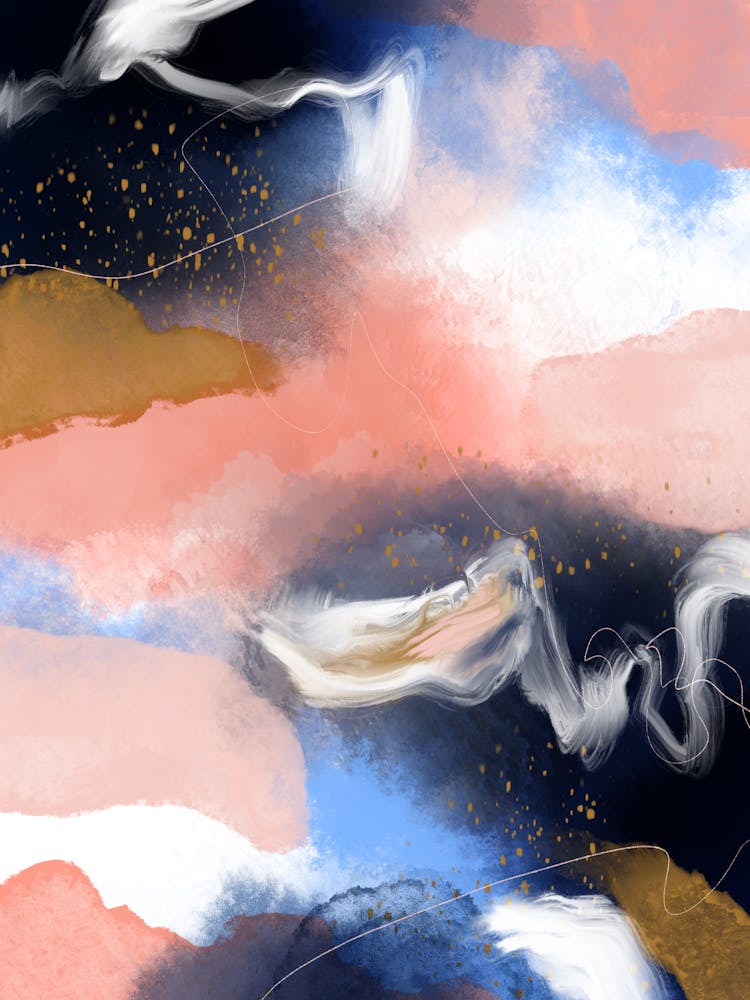 Blue Blush Gold Abstract Art