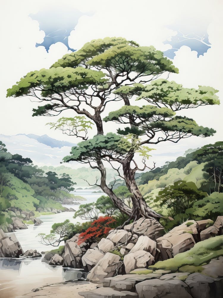 Iriomote Island In Okinawa, Japanese Brush Painting, Ukiyo E, Minimal 1