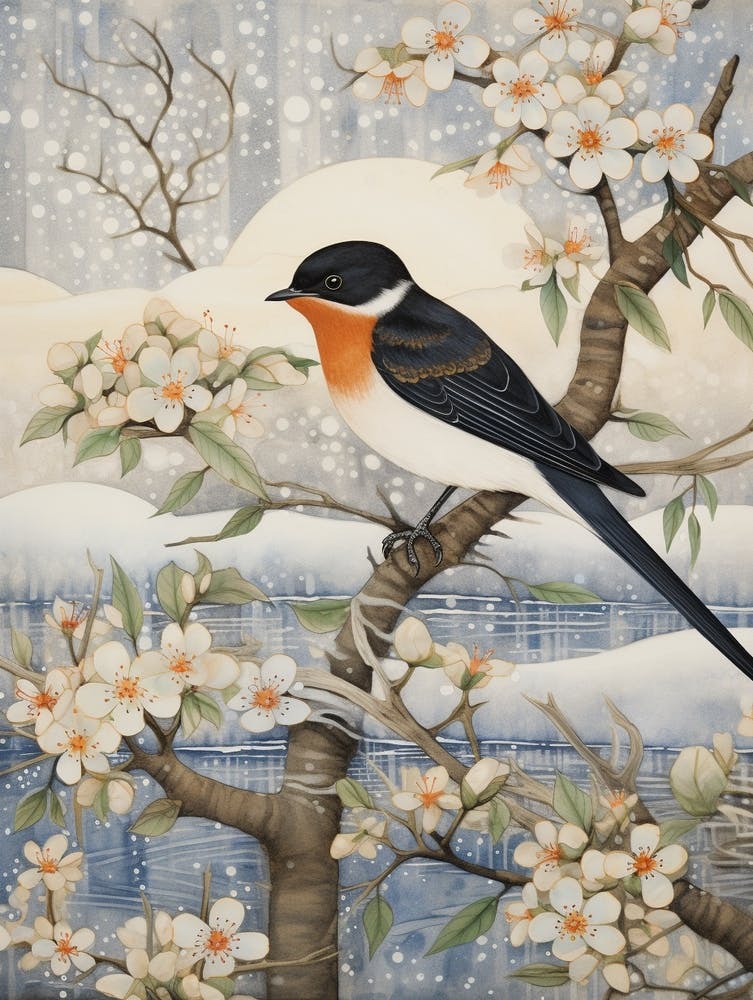 Hirondelle rustique 1 - Peinture d'oiseau hivernal