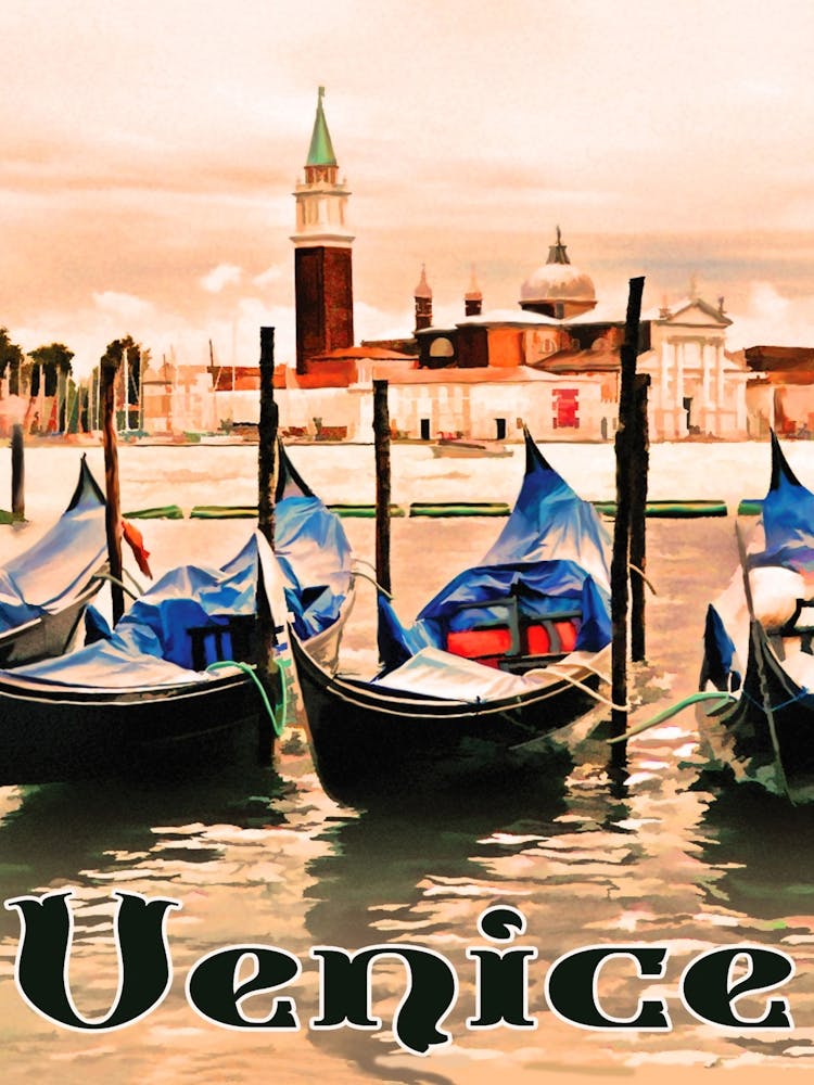 Venice, Gondolas On City Port