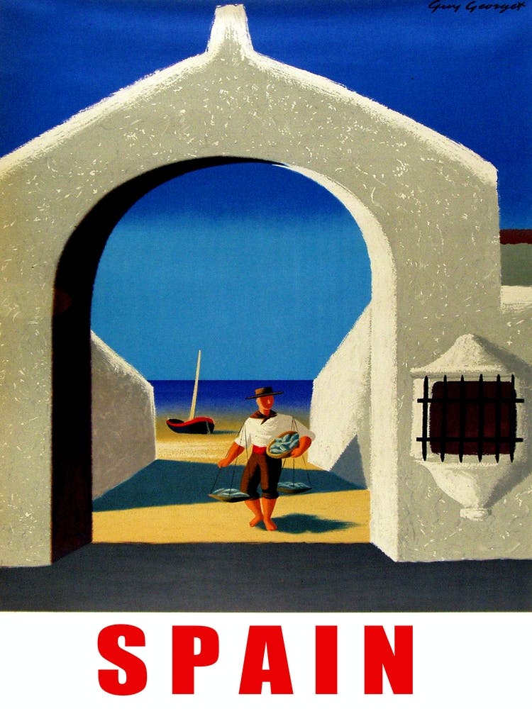 Spain, Fisherman Approaching The Village Under The Arch