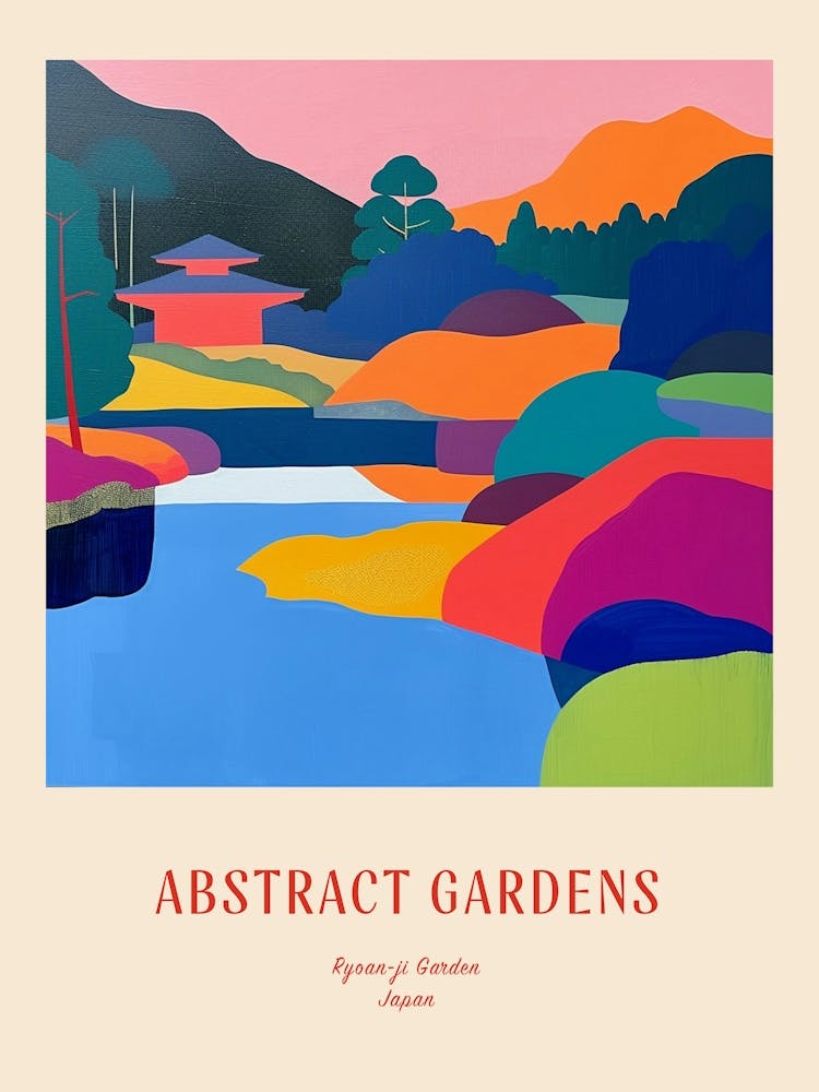 Colourful Gardens Ryoan Ji Garden Japan 11 Red Poster