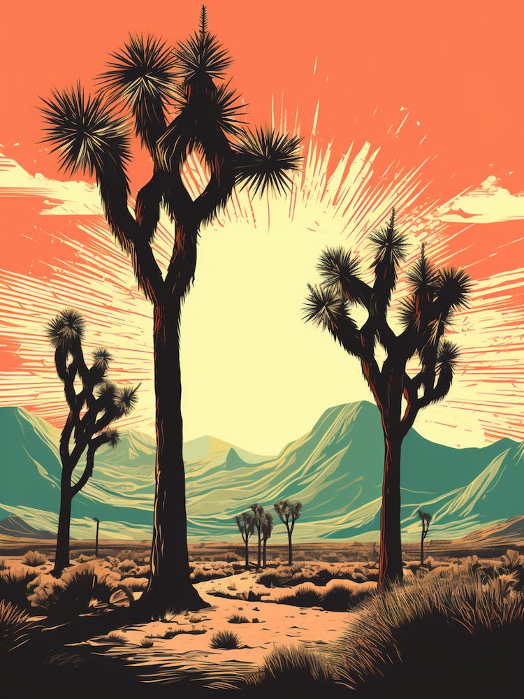 Retro Illustration Of A Joshua Trees At Sunset 3