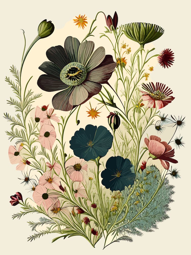 Cosmos Wildflower Vintage Botanical 2