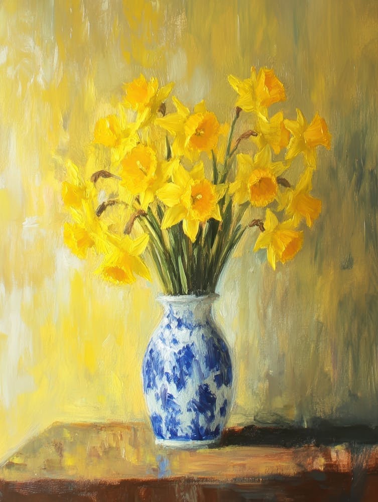 Daffodils In A Blue And White Vase 2