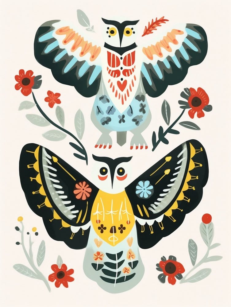 Folk Style Bird Painting Snowy Owl 2