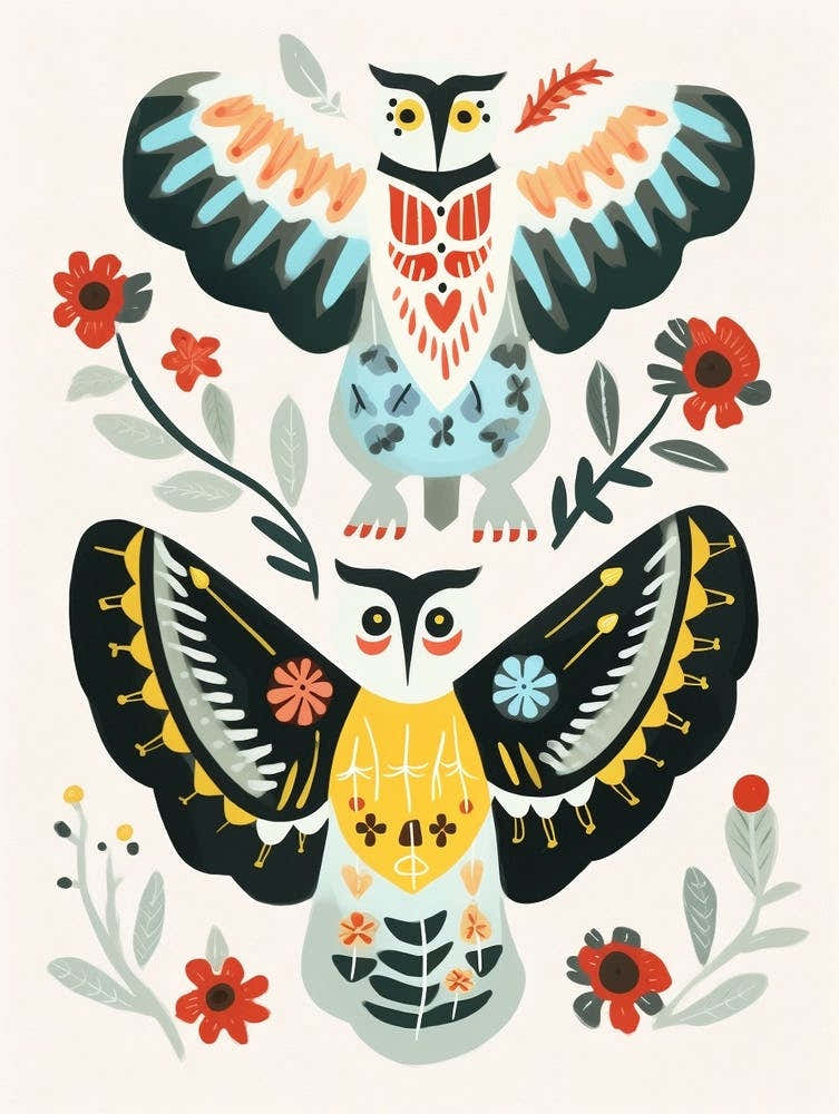 Folk Style Bird Painting Snowy Owl 2