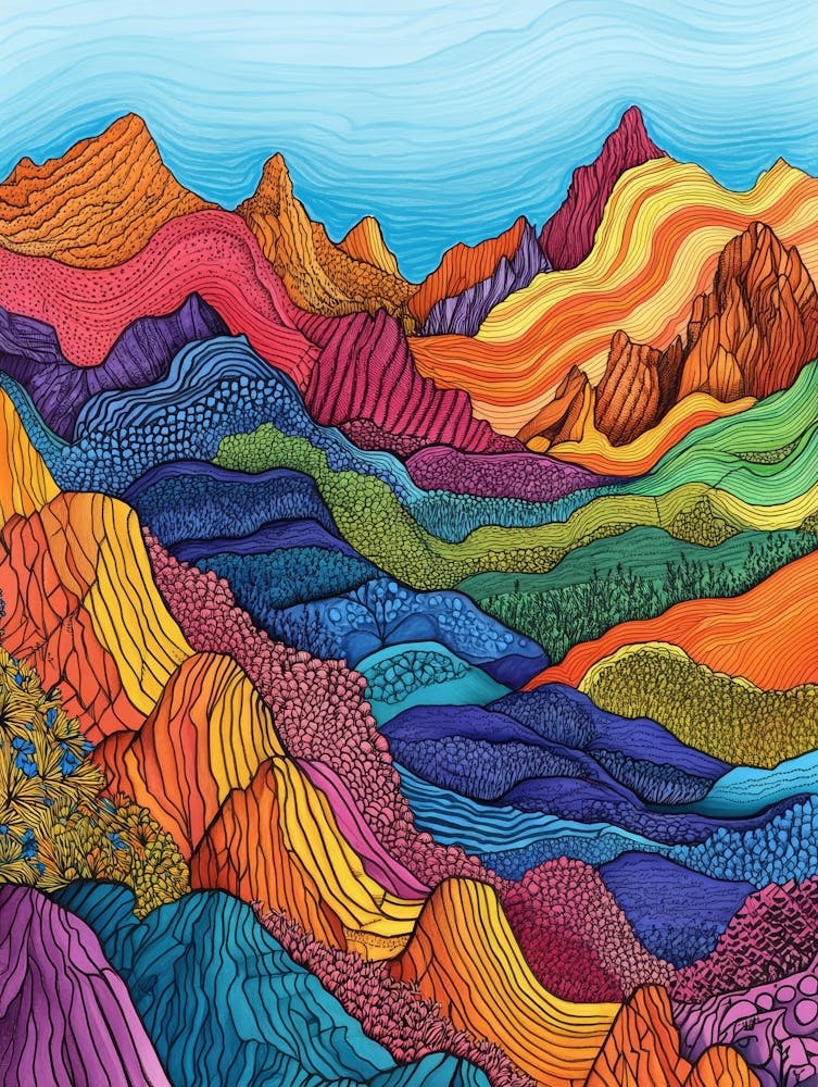 Colourful Mountain Illustration Poster 22