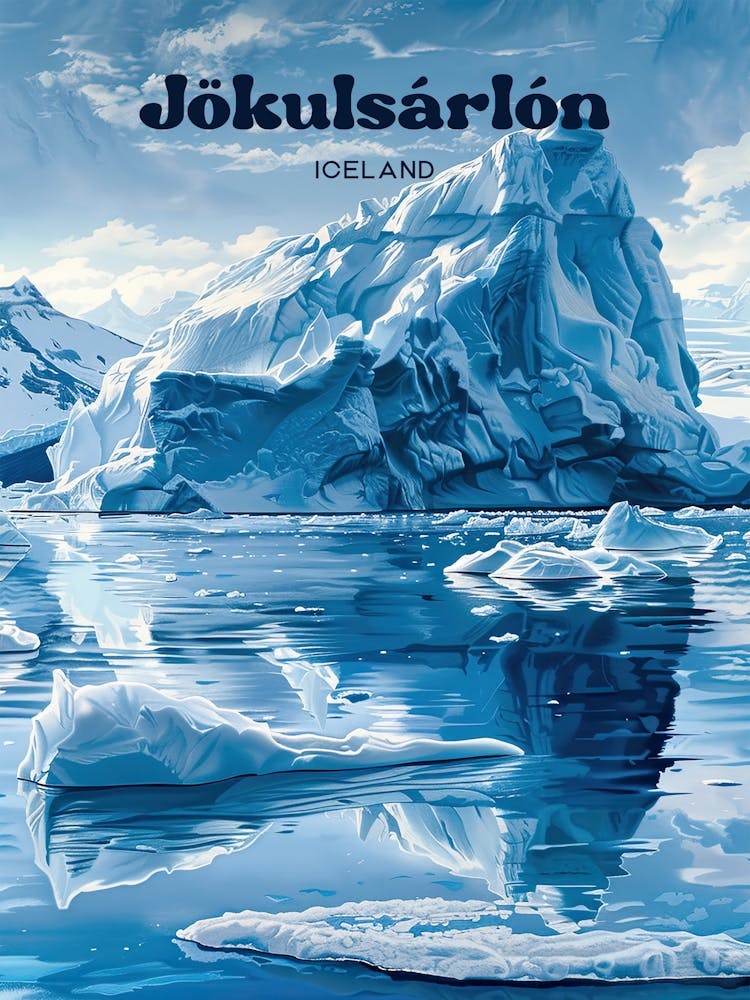 Jokulsarlon Iceland Glaciers Digital Travel Illustration