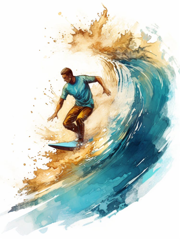 Surfing In A Wave Watercolour Vector 1