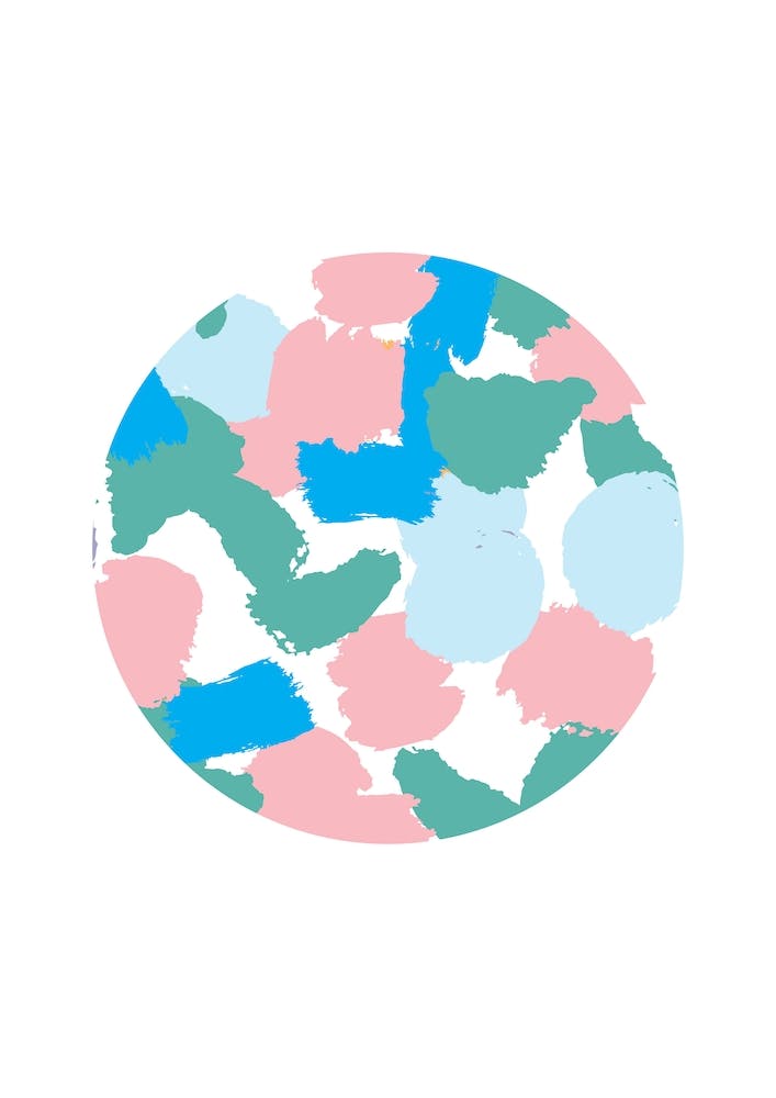 Abstract Circle Paint Blotches Pink and Teal