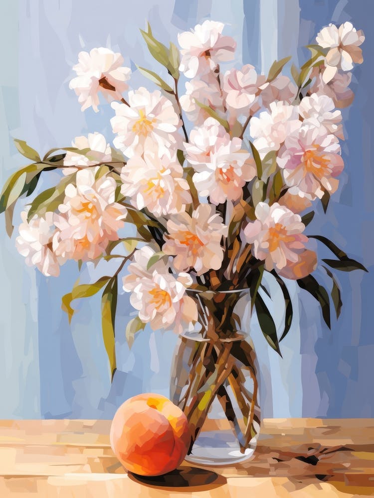 Lavender Flower And Peaches Still Life Painting 2 Dreamy