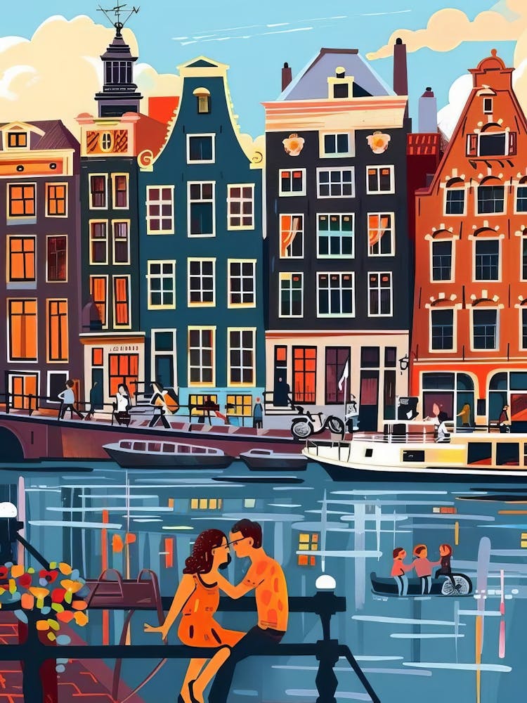 Amsterdam-Druck Amsterdam Illustration Reiseposter Niederlande-Druck New Yorker Illustration Küchenwandkunst Schlafzimmer Bestes Geschenk Muttertag