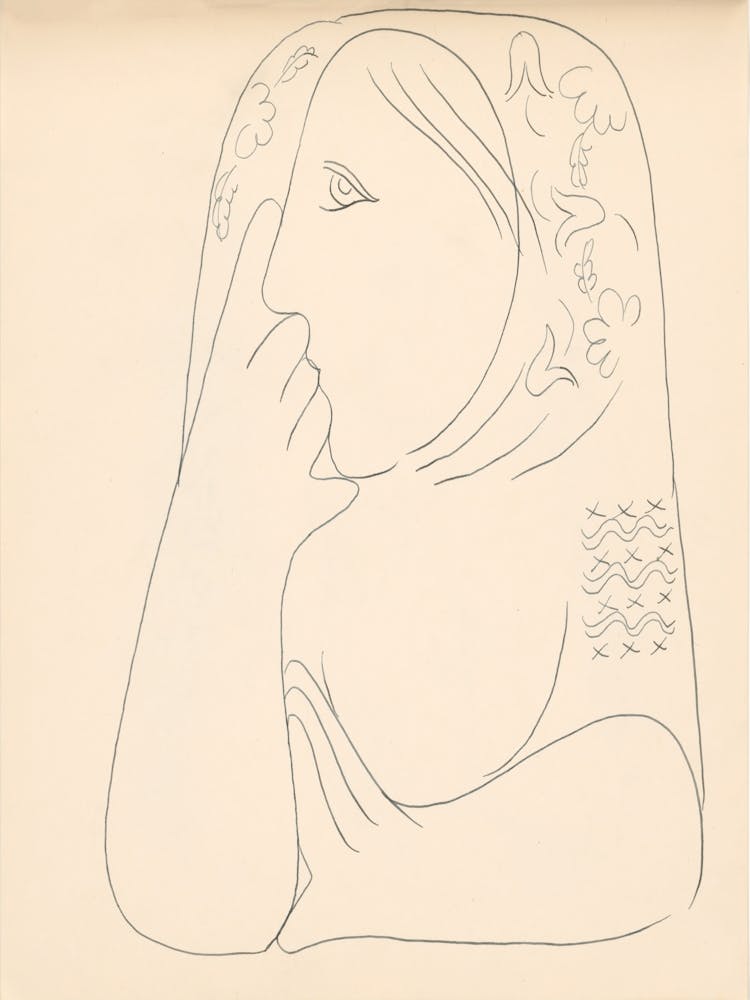 A Woman In A Flowered Scarf With Her Face Supported, Mikuláš Galanda