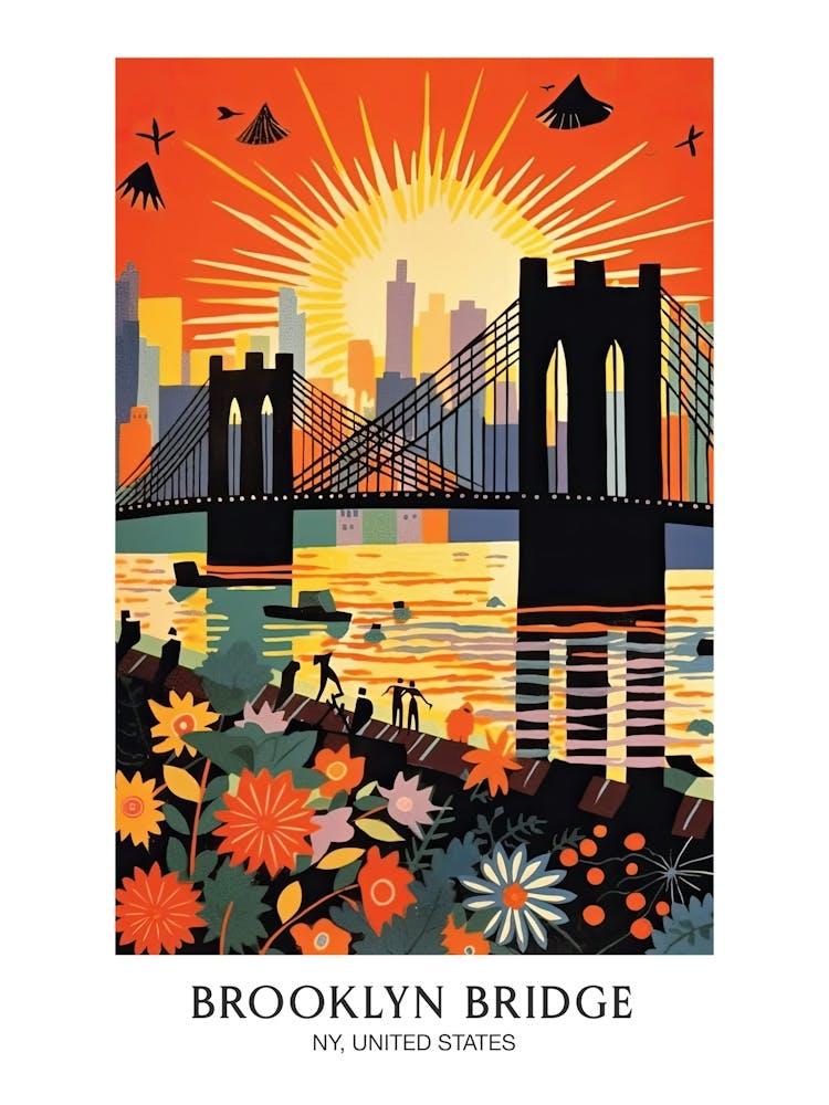Brooklyn Bridge United States Colourful 1 Travel Poster
