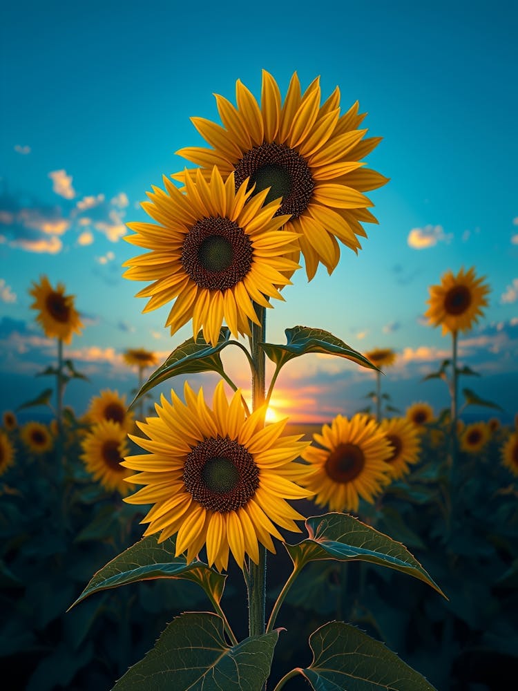 Sunflowers At Sunset