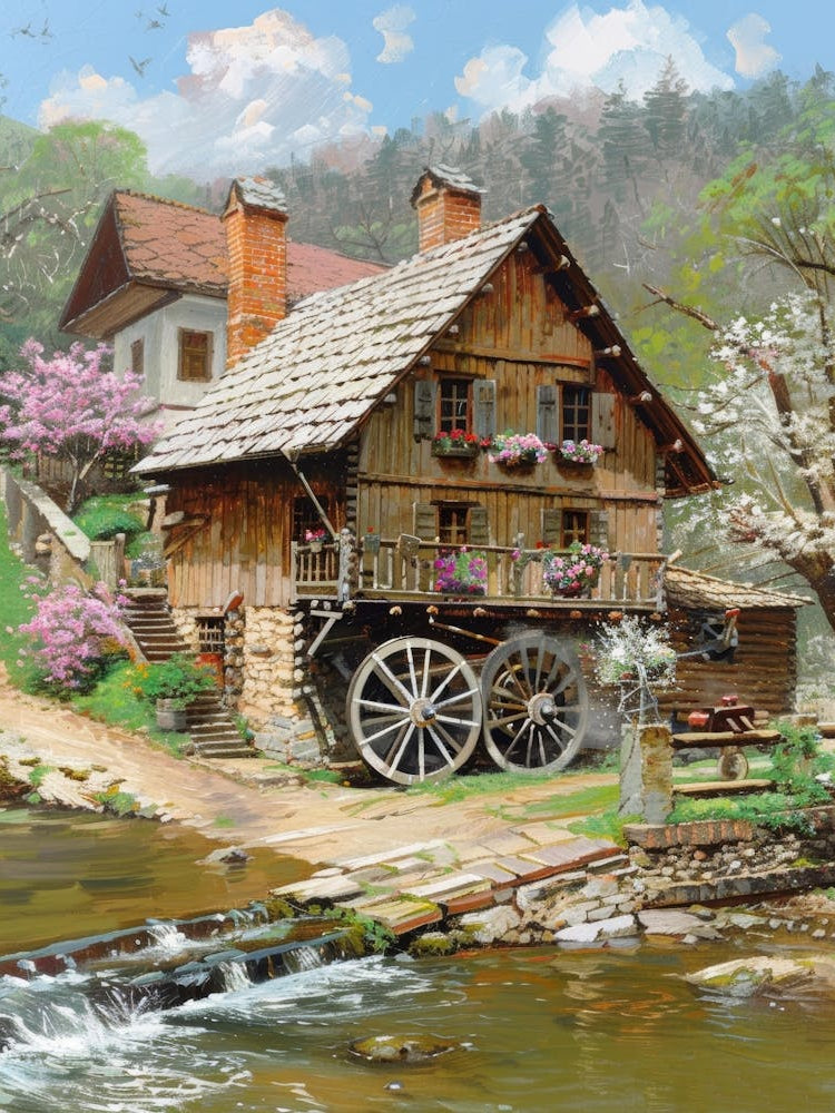 Watermill By The Stream