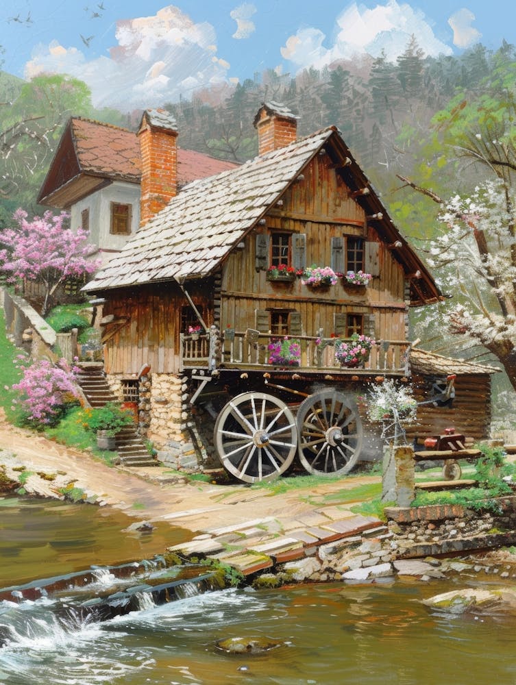 Watermill By The Stream