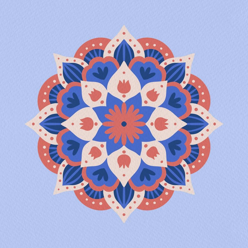 Modern dahlia mandala - red and blue