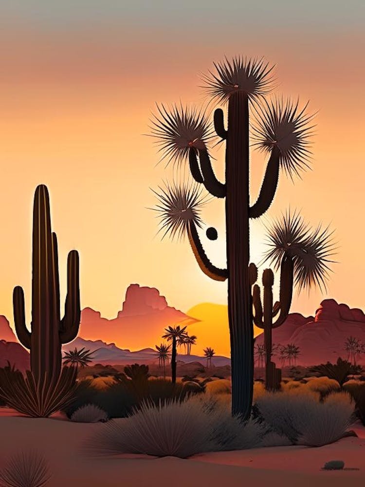 Joshua Trees At Dawn In Desert Vintage Botanical Line Drawing  (6)