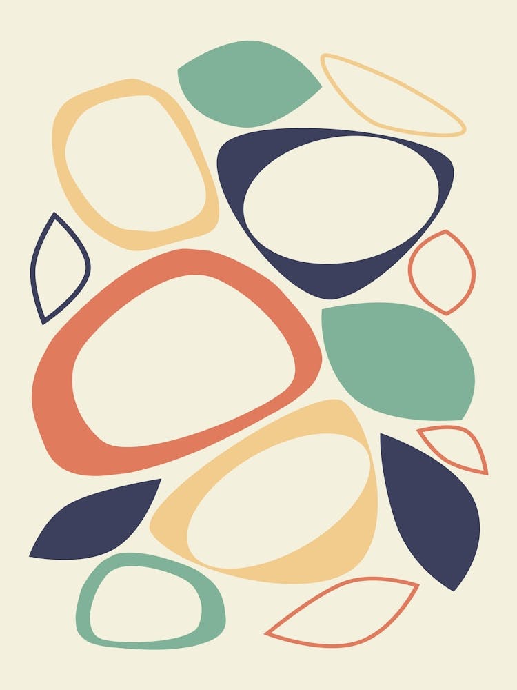 Mid Century Modern Abstract Burnt Orange, Blue, and Cream