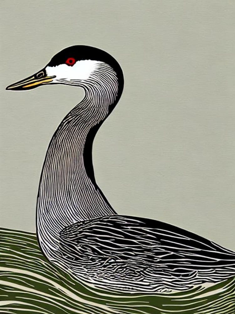 Grebe 3 Linocut Bird