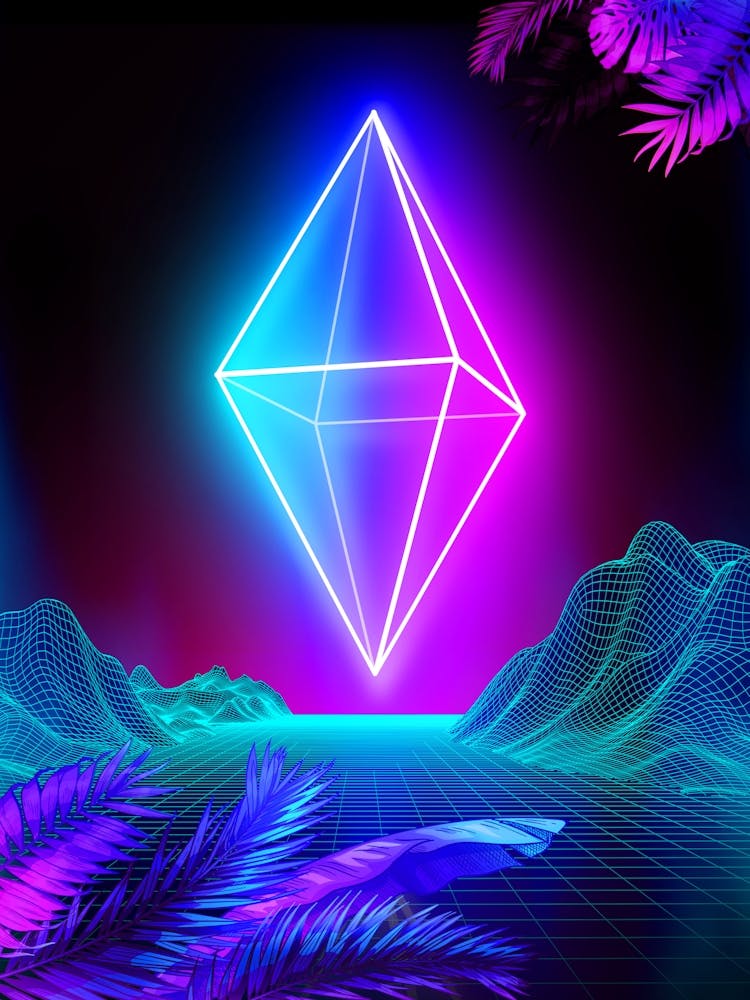 Neon landscape: Synth Crystal [synthwave/vaporwave/cyberpunk] — aesthetic retrowave neon poster
