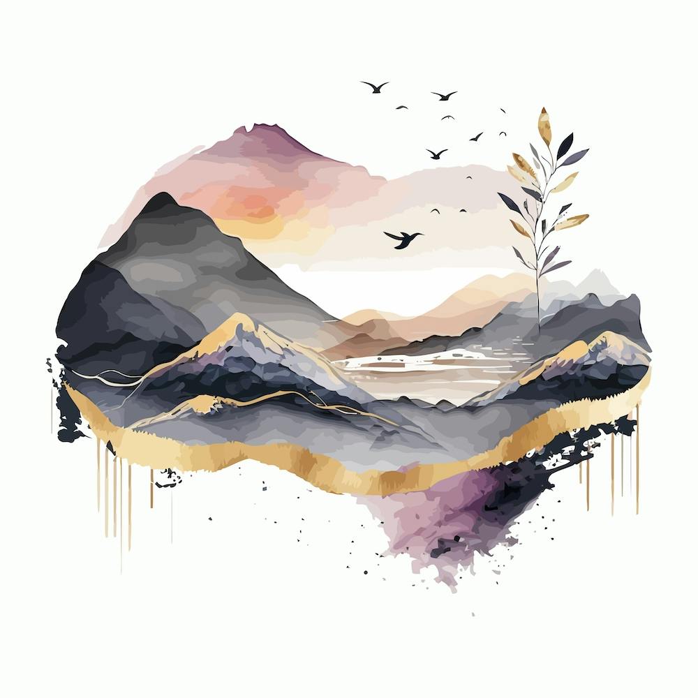 Scotland Landscape Watercolor Abstract