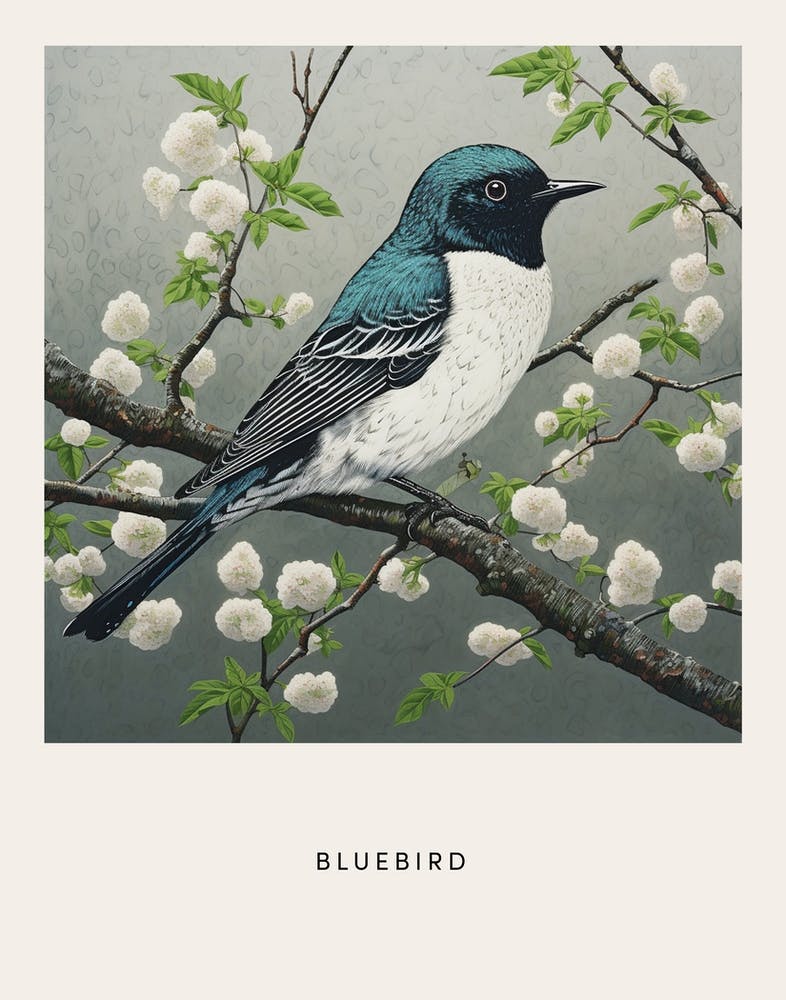 Ohara Koson Inspired Bird Painting Bluebird 1 Poster