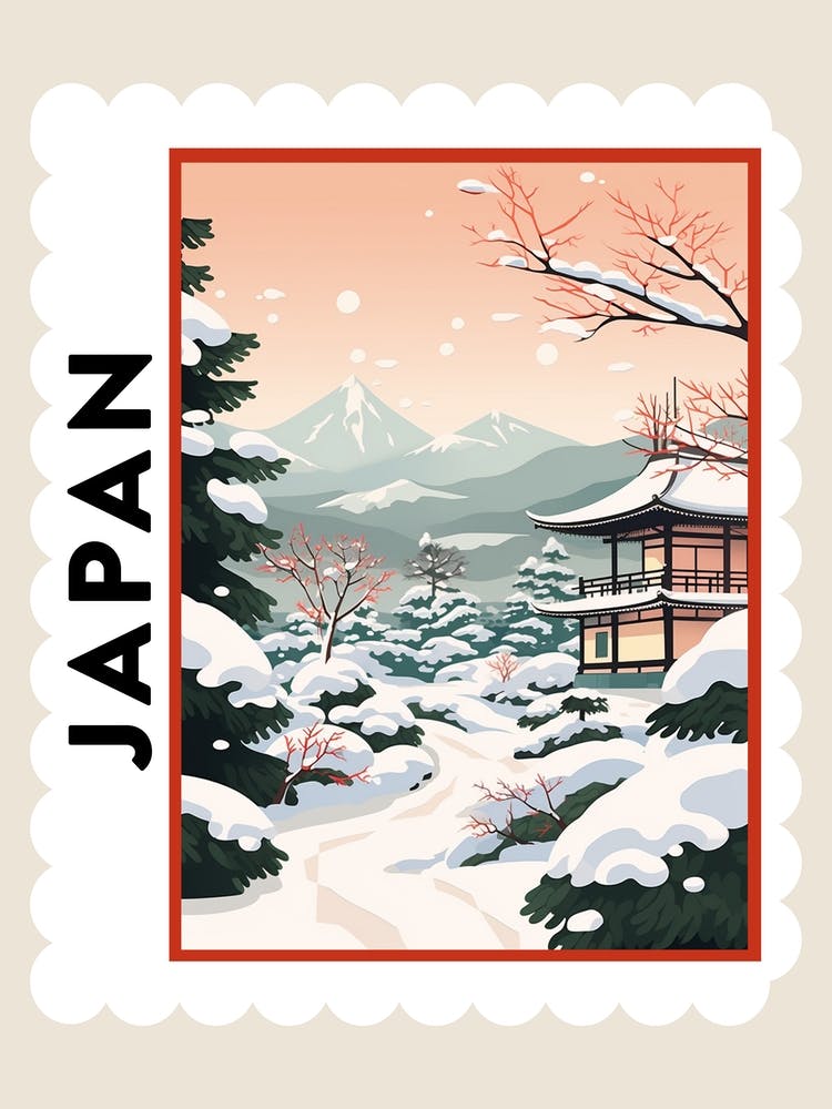 Affiche Timbre Hiver Rétro Nagano Japan 2