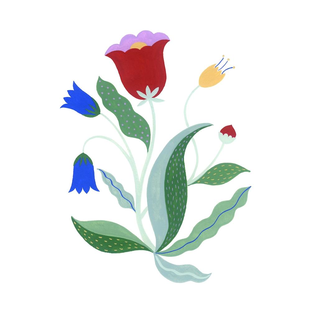 Bold Flower Red Gouache Painting 1